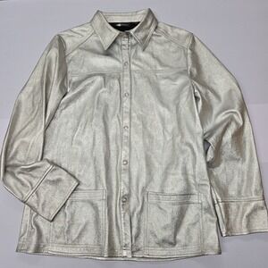 Blast Womens‎ Silver Metallic Long Sleeve Button Up Shirt Jacket Size M